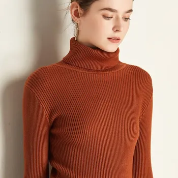 Rudens-žiemos Mados Moterų megztinis aukštos elastinga, Kieta Golfo džemperis moterims slim Šiltų Megztų Megztinių Namų, Laisvalaikio Drabužiai