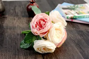 Dirbtinių Rožių Šilko Gėlės 5 Gėlių Galvos Lapų Sodo Dekoro 