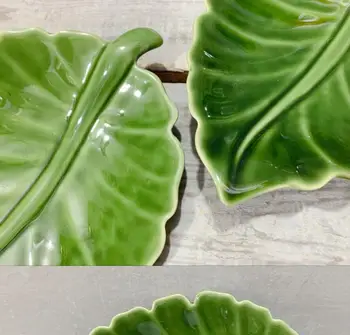 Amerikietiško stiliaus kaime porceliano puošmena šiurkščiavilnių tekstūros žalia lapų formos, didelės 10 colių keramikos apdaila vaisių pyragas plokštė