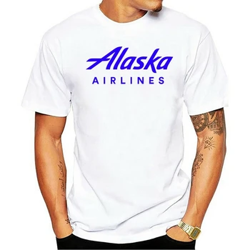 2020 Mados T Shirts Alaska Airlines Mėlyna Retro Logotipas JAV Aviacijos Juoda O Kaklo Medvilnė