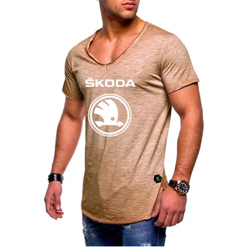 Vyrai Trumpas Rankovės Škoda Automobilių Logo marškinėliai Vasaros atsitiktinis vientisa spalva V-kaklo Vyrams T marškinėliai Mados Hip-Hop Harajuku Vyrų drabužiai