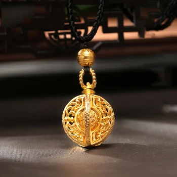 Originalaus dizaino tuščiaviduriai prabanga karoliai pakabukas Kinijos retro stiliaus unikalus senovės aukso amatų žavesio moterų sidabro papuošalai