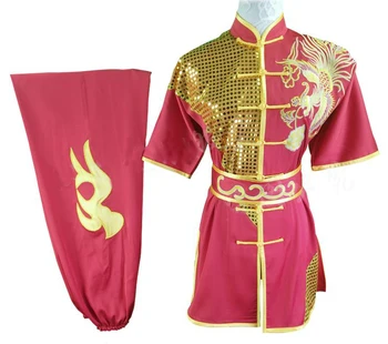 Pritaikyti VAIKAMS ir SUAUGUSIEMS trumpomis rankovėmis raudona Siuvinėjimo phoenix china kovos menų drabužių nanquan kung fu uniformas chi kostiumai