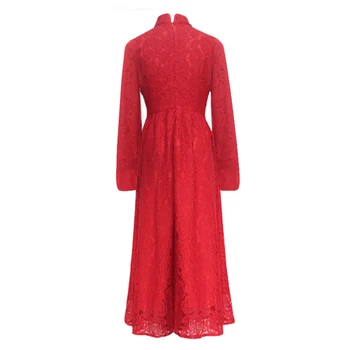 Kinų stiliaus festivalis raudonos spalvos nėriniai moterų suknelė didelis dydis linija, kieto cheongsam suknelė šalis festivalis poliesteris 14152