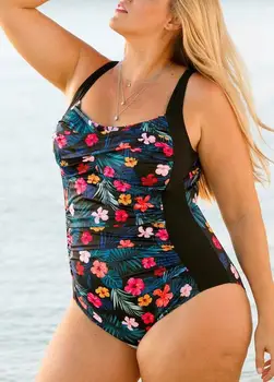 Seksualus, Moterų vientisi maudymosi kostiumėlį Retro Monokini Gėlių Spausdinti Paminkštinta Push-Up maudymosi Kostiumėliai, Moterų Maudymosi Kostiumas, Paplūdimio L XL XXL XXXL
