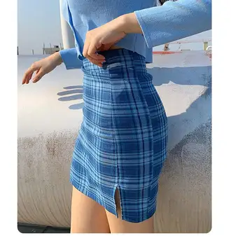 Mėlynos spalvos pledas moterims, elegantiškas mini sijonai 2020 metų vasaros mados ponios vintage sijonas šalies moterų padalinta sijonas mergaitėms prašmatnus streetwear