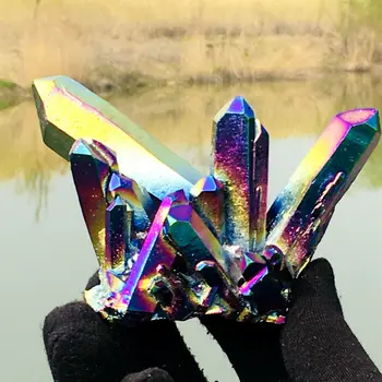 Electroplated spalvų kristalų sankaupos, kvarco kristalo (mineralinio pavyzdys