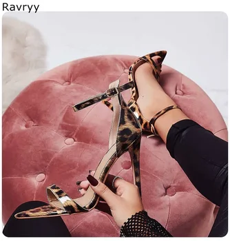 Seksualus leopard Moteris sandalai 2019 mados aukšti kulniukai kulkšnies sagtis pažymėjo tne Seksualus Siurbliai, plonas kulnas moteriška šalis suknelė vieną batų