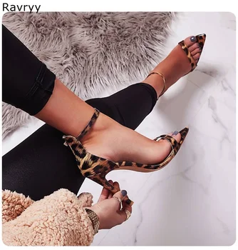 Seksualus leopard Moteris sandalai 2019 mados aukšti kulniukai kulkšnies sagtis pažymėjo tne Seksualus Siurbliai, plonas kulnas moteriška šalis suknelė vieną batų