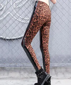 Leopard kratinys Pu odos kelnės moteriška Liesas Pieštuku Kelnes 2019 m. rudenį naujų mados bling bling kelnės gx1563