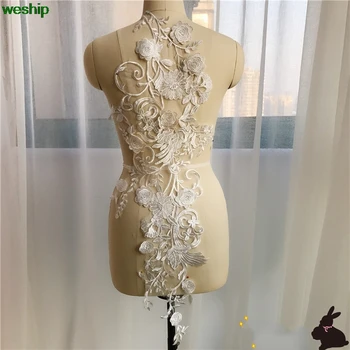 Baltas 3D Nėrinių lopai siuvinėjimai Blizgančiais NĖRINIŲ lipdukai gėlių Aplikacijos, 