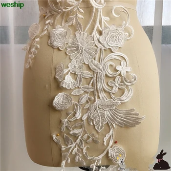 Baltas 3D Nėrinių lopai siuvinėjimai Blizgančiais NĖRINIŲ lipdukai gėlių Aplikacijos, 