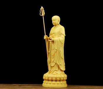 Kinija Box-medienos Handcarved Lotus Tango Vienuolis Ksitigarbha Boddhisattva Budos Statula