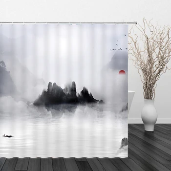 Kinijos stilių Dušo Užuolaidos 3D Vertus Dažytos Kraštovaizdį, Gamtos Peizažai, Vonia Su Kabliukais Vonios kambariai Namų Vandeniui Dušo Užuolaidos