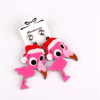KUGUYS 2021 Naują Kalėdų Flamingo Lašas Auskarai Moterims, Funky Papuošalai Rožinė Akrilo Gyvūnų Mielas Ausies Aksesuarai Dovanos