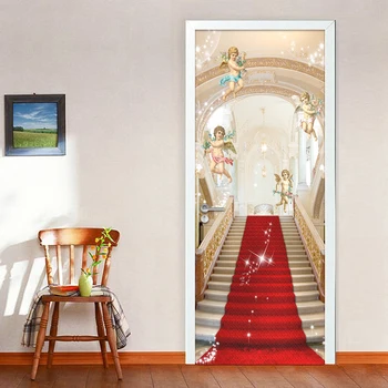 Europos Stiliaus Laiptai Angelas 3D Plakatas Durų Lipdukas Vandeniui Lipni Freskos Viešbučio Kambarį Miegamasis Vinilo Durų Apmušalus