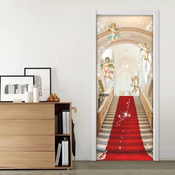 Europos Stiliaus Laiptai Angelas 3D Plakatas Durų Lipdukas Vandeniui Lipni Freskos Viešbučio Kambarį Miegamasis Vinilo Durų Apmušalus