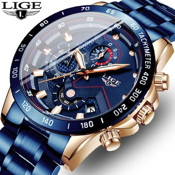 2020 LIGE Naujas Mėlyna Mados Verslo Laikrodis Mens Watches Top Brand Prabanga Visų Plieno, atsparus Vandeniui Kvarco Aukso Žiūrėti Relogio Masculino
