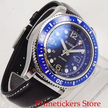 44mm bezel blue black dial-men ' s watch dienos šviesos rankas nerūdijančio plieno atveju automatinis judėjimas