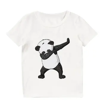 Vasarą Naujos Mados Tee Marškinėliai Enfant Juokinga Panda Šokių Berniukų Marškinėliai Juokingi Gyvūnai Įgulos Kaklo Harajuku Dizaino Kawaii Girl Marškinėliai