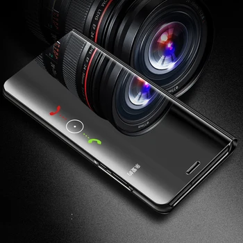 Smart vaizdo Veidrodėlis Atveju Huawei Honor 9x Pasaulio Stovėti Apversti Telefoną Atvejais 3 Kartos Veidrodėliai Odinis Telefono dėklas Paprastas