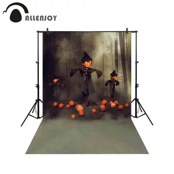 Allenjoy fonas fotografijos studija siaubo rūko scarecrows moliūgų tamsaus lauko, miško fone Helovinas photobooth