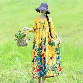 2020 Naujas Vasaros Moterų Siuvinėjimo Gėlių Indie Folk Suknelė Moteriška Gėlių Spausdinti Sūpynės Suknelės Lady V Kaklo Prarasti Puoštas Vestido Y116