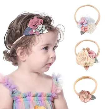 Elastinga Princesė Gėlių Hairbands Mergina Kūdikių Kaspinai Vaikai Pearl Gėlių Šviežias Stiliaus Mielas Plaukų Aksesuarai