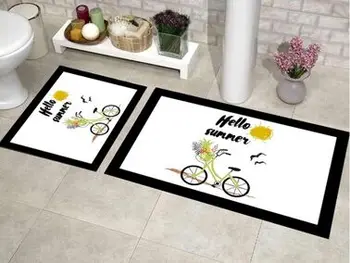 Vonios kilimėlis Elito Lux Stačiakampis, 2-Piece Vonios Kilimėlis Nustatyti vasaros dviračių spausdinti pagamintas Turkijoje