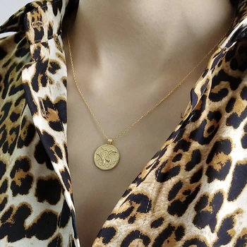 GHIDBK Leopard Monetos Pakabukas Karoliai iš 925 Sterlingas Sidabro Pantera Piktogramą Medallion Chokers Dvipusis Pareiškimą Choker