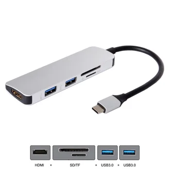 USB 3.1 USB-C Tipo-C-HDMI & Dual Uostų 3.0 Hub & SD TF Card Reader Nešiojamas & Macbook