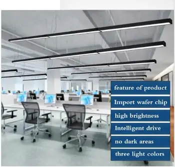 Juoda Sidabro spalvos LED Juostelės Žibintai, Biuro Klasėje Biuro Šviestuvai Šiuolaikinės Liuminescencinės Ilgai Baras Aliuminio Lempos Kabo Žibintai