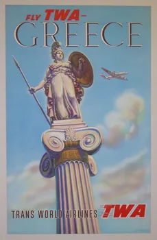 Derliaus Graikija Statula Turizmo Kelionių Retro Plakato, Drobė, Tapyba 