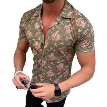 Naujas Prekės ženklas Trumpas Sleevd Havajų Marškinėliai Vyrams Suknelė Vasaros Kostiumas Apykaklės Gėlių Spausdinti Marškinėliai Camisas Mens Atostogų Viršuje Drabužius M-3XL