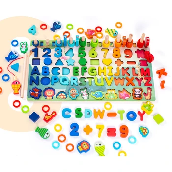 Mediniai Abėcėlė ABC, Skaičių, Skaičiavimo Dėlionė mažiems Vaikams 2 3 4 Metų Montessori Ugdymo Mokymosi Žaislas, skirtas Vaikams Baby