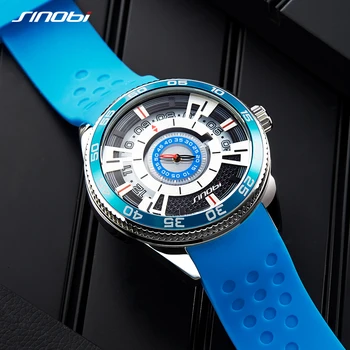 SINOBI Mados Kūrybinės Sporto Laikrodžiai vyriški Prabangūs Silikono Juostos, Nerūdijančio Plieno Laikrodžius Verslo Laikrodis Montre Homme
