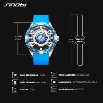 SINOBI Mados Kūrybinės Sporto Laikrodžiai vyriški Prabangūs Silikono Juostos, Nerūdijančio Plieno Laikrodžius Verslo Laikrodis Montre Homme