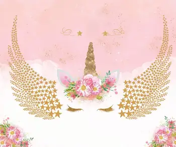 7x5FT Rožinis Debesis Aukso Vienaragis Sparno Gėlių Baby Shower Užsakymą Foto Studija Fonas Fonas Vinilo 220cm x 150cm