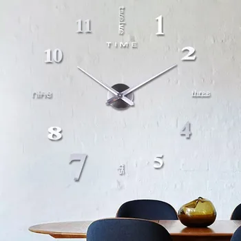 Modernus Didelis Sieninis Laikrodis 3d Veidrodis Lipdukas Unikalus ir Didelis Skaičius Watch 