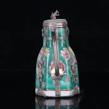 Kolekcijos Spalvos Porceliano Drakonas Šarvai Tibeto Sidabro Rankų Darbas Poeny Teapotg Namų Puošybai
