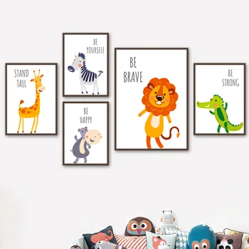 Animacinių Filmų Zebra Dramblys, Liūtas Gyvūnų Šiaurės Plakatai Ir Spausdina Sienos Meno Tapybos Drobės Vaikų Darželio Sienos Nuotraukos, Vaikų Kambario Dekoro