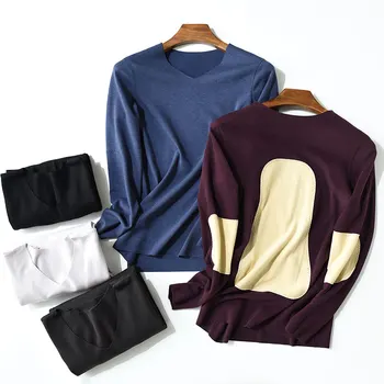 Šiltas vokietijos aksomo su mulberry šilko atgal alkūnės apsaugos vyrų rudens ilgomis rankovėmis t-shirt šiltas, žemiausią marškinėliai