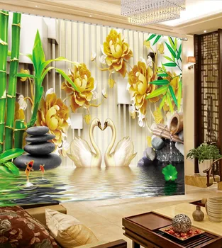 Bambuko užuolaidos foto Blackout Lango Užuolaidos Prabanga 3D Užuolaidas kambarį Lova Biuras, Viešbutis Home