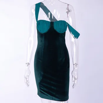 2020 Suknelės Moterims Rudenį Seksualus prancūzų Stiliaus Rankovių Low-cut Stebėjimo Vienos Pečių Mini Suknelės Aksomo Vakare Šalies Drabužių
