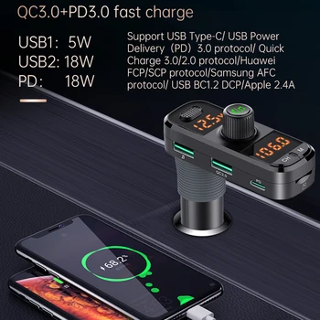 JINSERTA Rankų Bluetooth5.0 FM Siųstuvas Car MP3 Grotuvas Dual LCD Ekranas QC3.0 Dual USB Įkroviklis AUX Inpute Player
