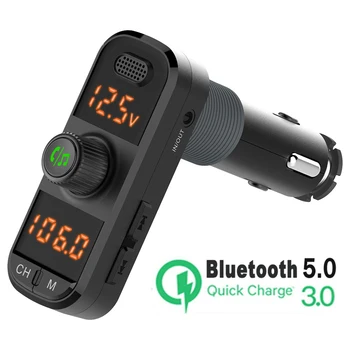 JINSERTA Rankų Bluetooth5.0 FM Siųstuvas Car MP3 Grotuvas Dual LCD Ekranas QC3.0 Dual USB Įkroviklis AUX Inpute Player