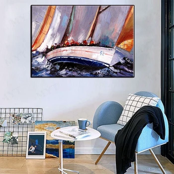 Nemokamas pristatymas Handpainted abstrakčiai laivą į didelės bangos Sienos meno nuotrauką, ant drobės, Aliejaus Tapybai skirtą Kambarį namuose Dekoro nr. įrėminti