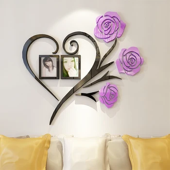 3 Dydis Multi-Gabaliukai, Rožių Gėlių Modelio 3D Akrilo Apdaila Sienų Lipdukas 