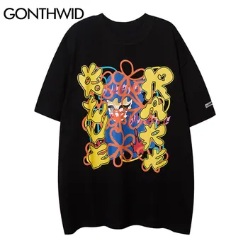GONTHWID Tshirts Kūrybinės Graffiti Atsitiktinis Medvilnė Tee Marškinėliai Streetwear Hip-Hop Atsitiktinis Mados Medvilnės Harajuku trumpomis Rankovėmis Viršūnes