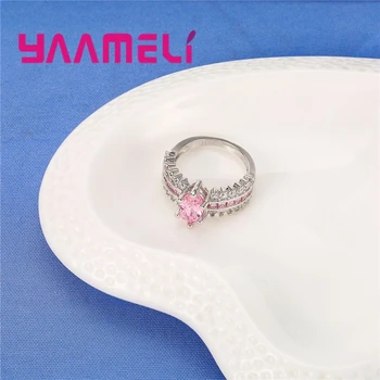 Naujas Atvykimo Sweet Pink Kubinių Cirkonio Kristalų 925 Sterlingas Sidabro Platų Prekės Ženklo Žiedas Moterų, Mergaičių Grupė Vestuvinis Žiedas